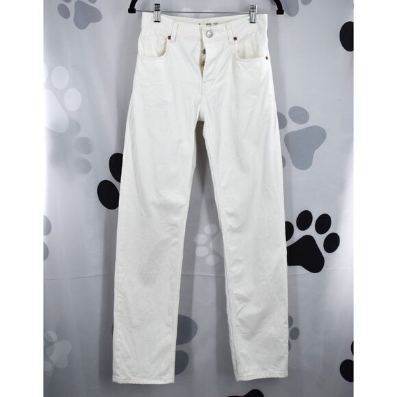 MNG Jeans Nordstrom Mid Rise Button Fly Straight Leg White Denim Jeans Size 2 - Picture 1 of 10
